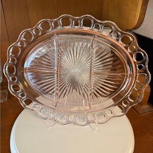Elegant Pink Depression Glass Divided Serving Platter